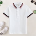 thumbnail image 2 of mgoYE Boy's Short Sleeve Collared Tshirts Striped Trim Button Lightweight Golf Tops(White,10-11 Years), 2 of 7
