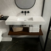 MEDUNJESS 47" x 19" Wall Mount Bathroom Sink, Matte White Modern Floating Stone Resin Vanity Sink Washing Sink Art Basin