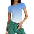 thumbnail image 7 of Qgtaibl Women's Crew Neck Short Sleeve Tees Gradient Color Cropped Tops Summer Slim Fit Basic Tshirts Soft Lightweight Breathable Blouse Light Blue M, 7 of 7
