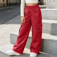 thumbnail image 2 of HAOTAGS Girls Cargo Pants (5-15) Elastic Waist Long Pants with Multi-pockets Casual Workwear Red Size 5T, 2 of 2