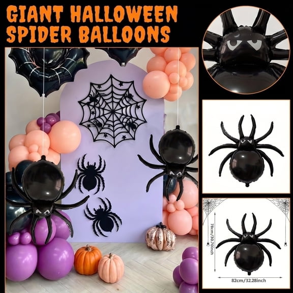 Halloween Giant Spider Foil Balloons, Spooky Spider Mylar Balloon Decorations for Party Bar KTV Mall