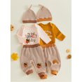 thumbnail image 3 of Loicainy Infant Baby Boy Thanksgiving Outfits 3 6 12 18 Months Long Sleeve Romper with Stripes Print Pants Hat Clothes Set, 3 of 4