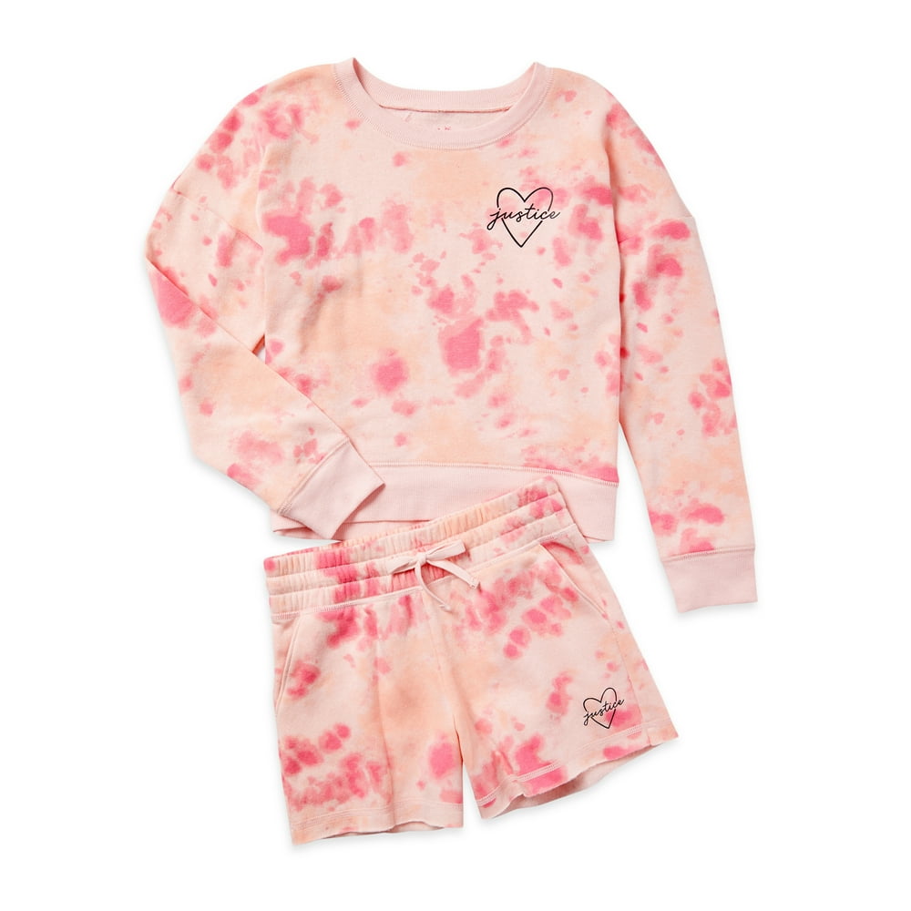 Justice Justice Girls Graphic Fleece Sweatshirt & Short Outfit Set, 2