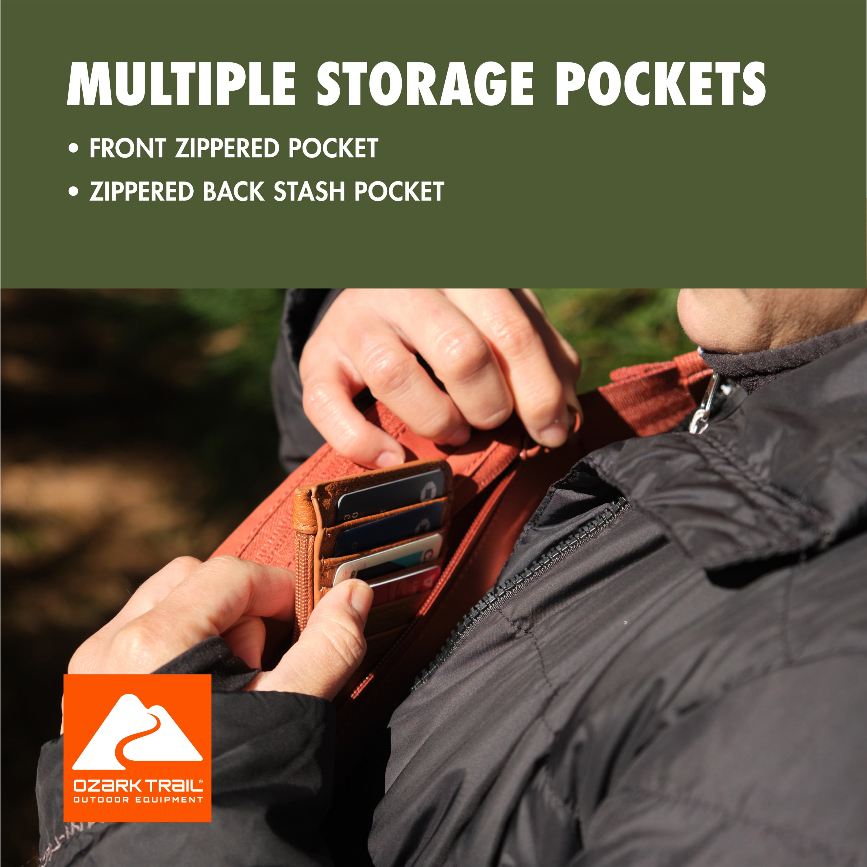 Ozark Trail Waistpack, Rust Fanny pack, Polyester, Zipper, Adult, on Waist