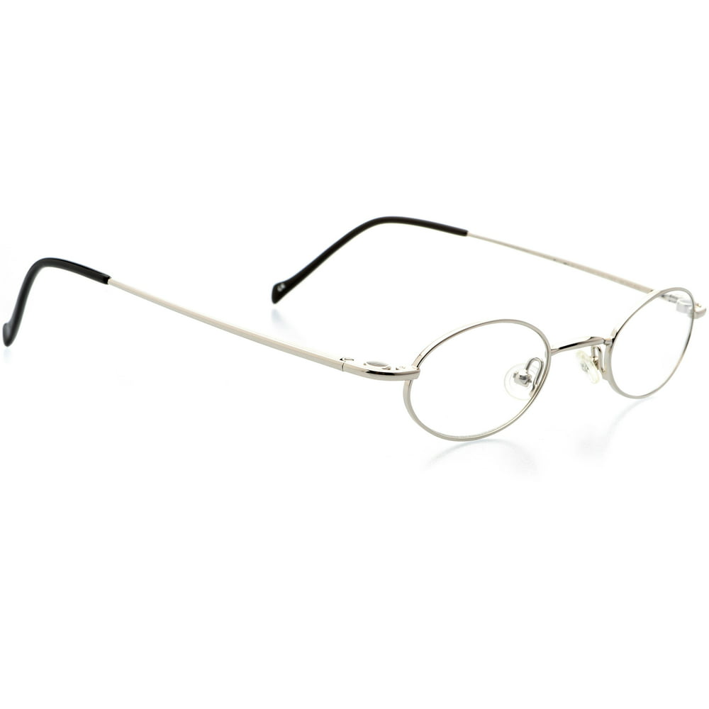 Optical Eyewear Oval Shape Metal Full Rim Frame Prescription Eyeglasses Rx Shiny Silver 
