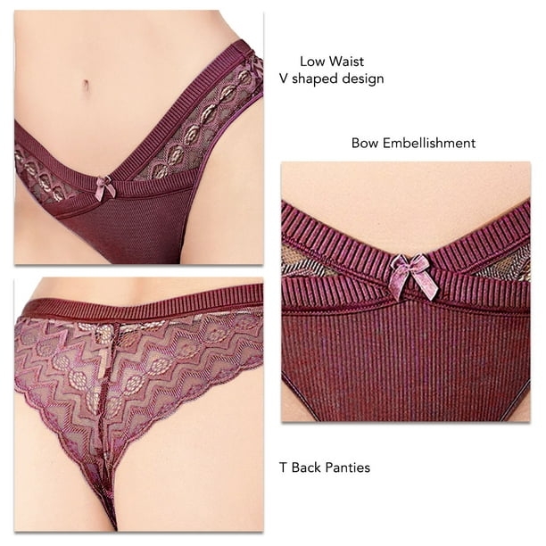 Lace Panties, Low Waist Charming Women Thongs For Daily Wear Jujube Red M