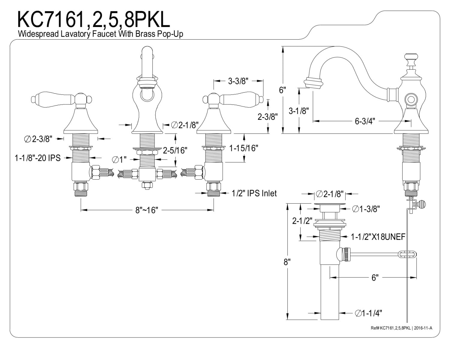 Kingston Brass KC7162PKL 8 in. Widespread Bathroom Faucet, Polished Brass