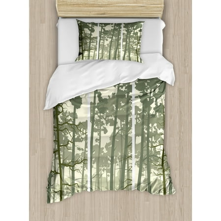 Forest Duvet Cover Set Vertical Stripes With Tall Trees And