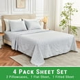 thumbnail image 2 of Gogreen 4PC Deep Pocket Full Sheet Set Fit 14", Breathable Microfiber Soft Full Size Sheet Set, Hotel Style Bed Sheet Set, Gift for Women, Men - Gray Flower, 2 of 24