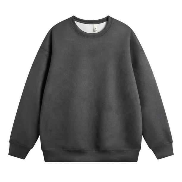 Blusas y camisas de manga larga con cuello redondo para hombre, sudadera holgada con cuello redondo de color liso, blusa de poliéster para hombre