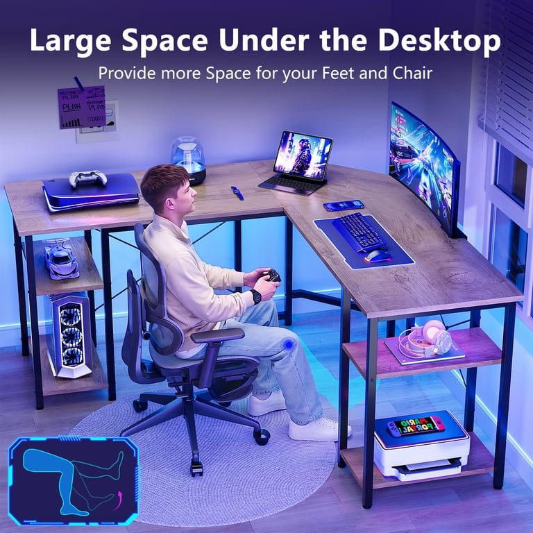 GUNAITO 61" L-Shaped Gaming Desk with Storage, Natural Wood photo 4