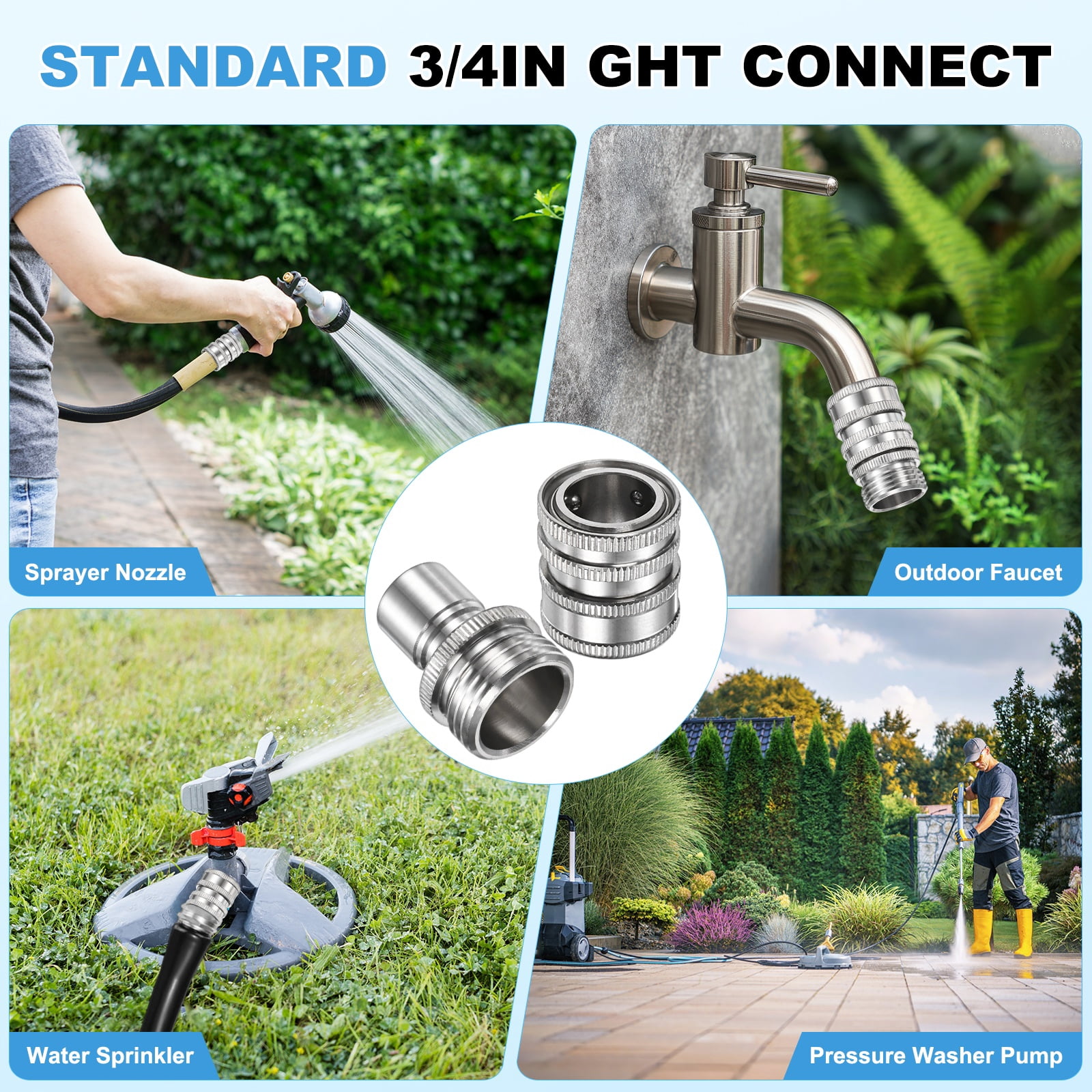 3 Set Garden Hose Quick-Connect, 3/4 Inch GHT Stainless Steel Water Hose Fitting