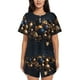thumbnail image 1 of Balery Elegant Golden Blue Ornaments Conjunto de Pijama para Mujer con Estampado, Dos Piezas de Manga Corta y Shorts, Ropa de Dormir Suave con Cuello Redondo y Bolsillos-3X-Large, 1 of 6