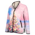 thumbnail image 4 of Women's Christmas Print High-Neck Padded Long Sleeve Button-Up Cotton Coat for Winter Holiday Fashion and Warm Outerwear,Pink,L, 4 of 5
