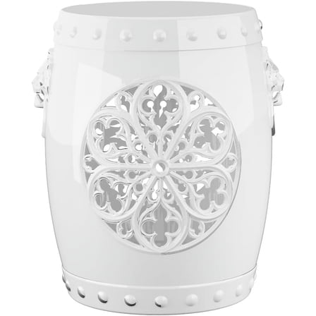 EasyUp Faux Ceramic Garden Stool, Decorative Drum Design, for Patio and Garden (White New)