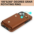 thumbnail image 4 of Crossbody Strap Wallet Case for iPhone 14 Plus with Wrist Strap, 360° Rotating Ring Kickstand & Card Holder PU Leather Purse Magnetic Snap Zipper Case Cover for iPhone 14 Plus, Brown, 4 of 9