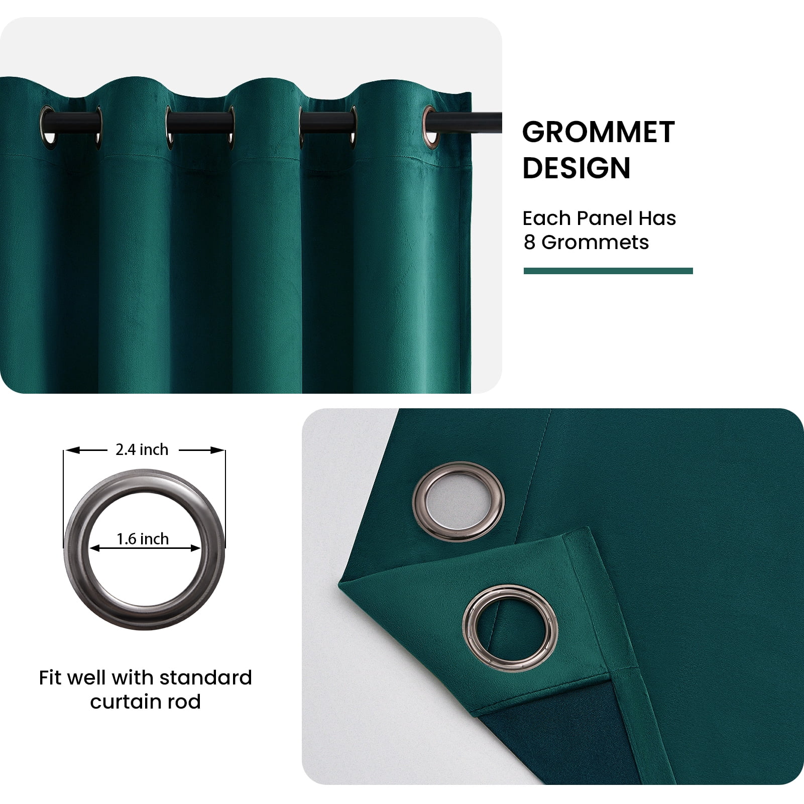 Top Finel 100% Blackout Luxury Velvet Curtains, 52 x 96 Inch, Teal Green, 2 Panels