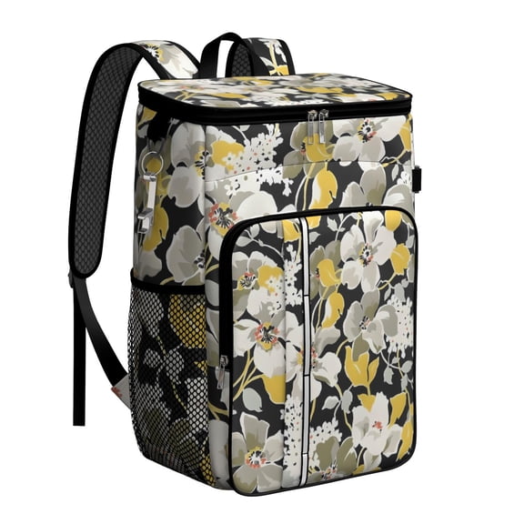 Travel Cooler Bag - Pioneer Flower Floral Print Pattern Camping Beer Cooler Backpack with Bottle Opener- Waterproof Insulated Picnic Backpacks - Cooler Bag for Beach