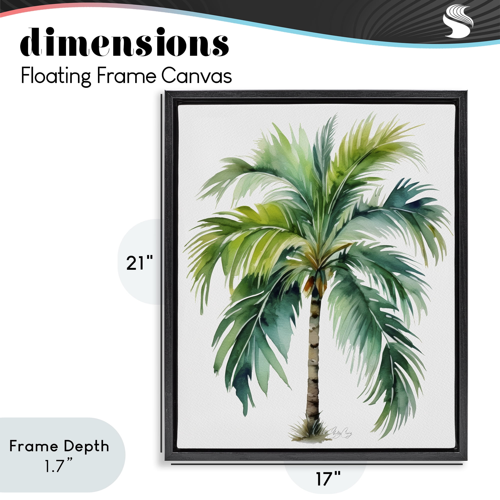 Stupell Industries Lagoon Majesty Palm Black Framed Floater Canvas Wall Art, design by Shelly Craig