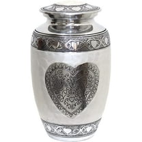 RUZIOON Heart Cremation Urn - Silver Heart Funeral Urn for Human Ashes - Burial urn with Detailed Engraving - 100% Aluminum- Adult Large Size up to 200 lbs