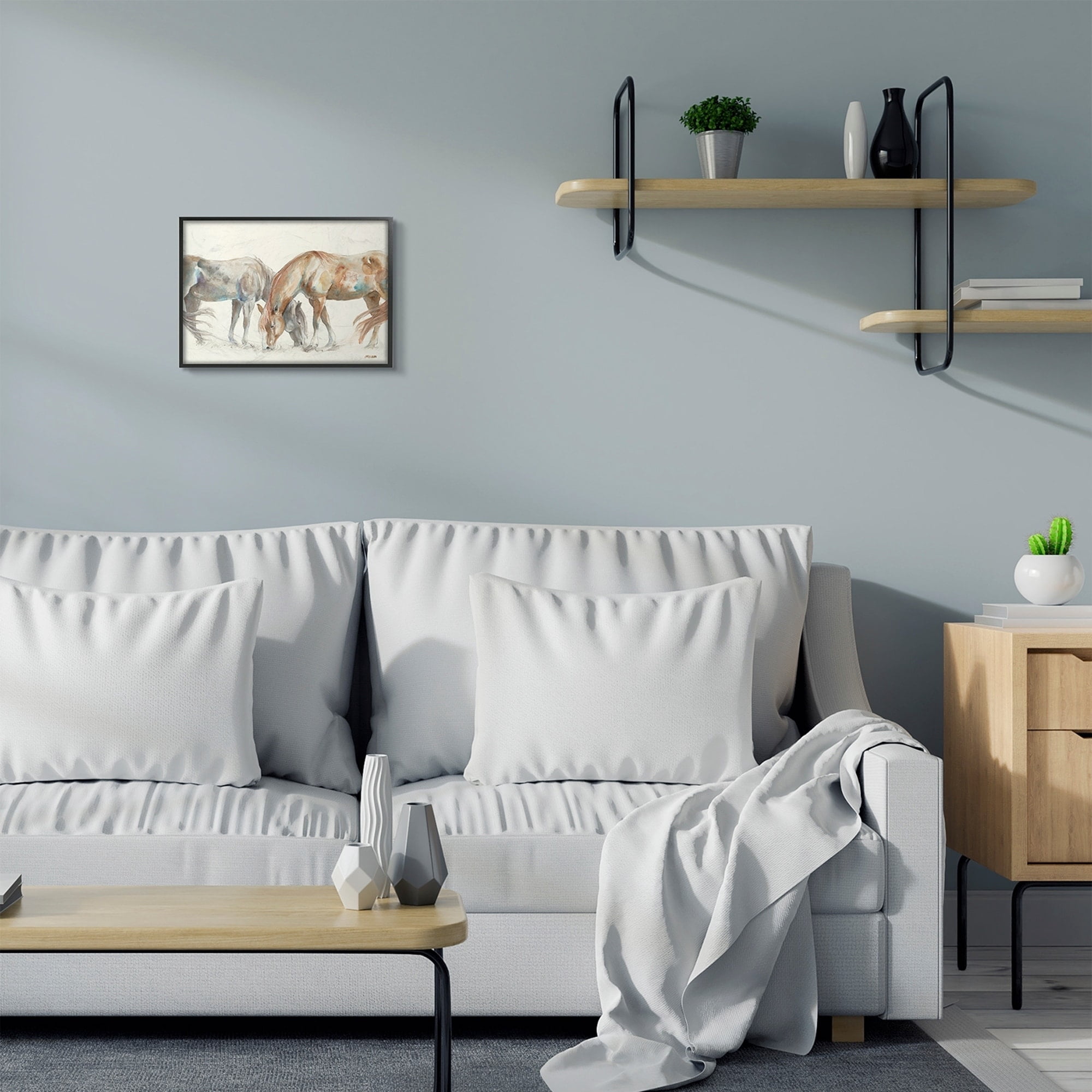 Stupell Industries Horse Couple Grey Brown Watercolor Painting Gray Framed Wall Art, 16 x 20, byThird and Wall