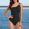 thumbnail image 2 of Rhuody One Piece Swimsuit Women Sleeveless Suspender One Shoulder Solid Color Swimwear Classic Bathing Suit Black L, 2 of 4