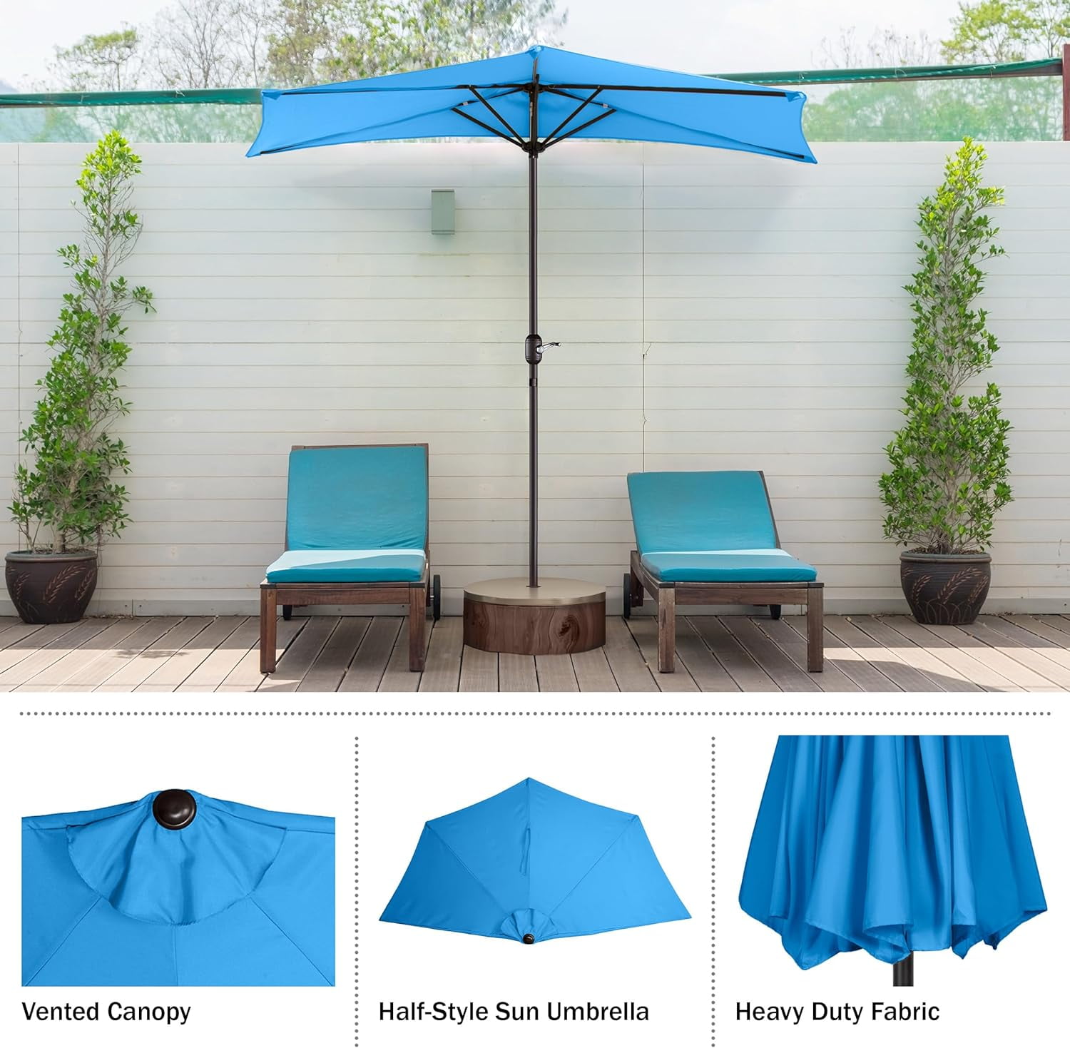 Joqmia Patio Half  Umbrella Replacement Canopy Cover - 9FT Half Umbrella Outdoor Patio Canopy with Easy Hand Crank - Condo, Townhouse, or Balcony Furniture(Blue,1pc)