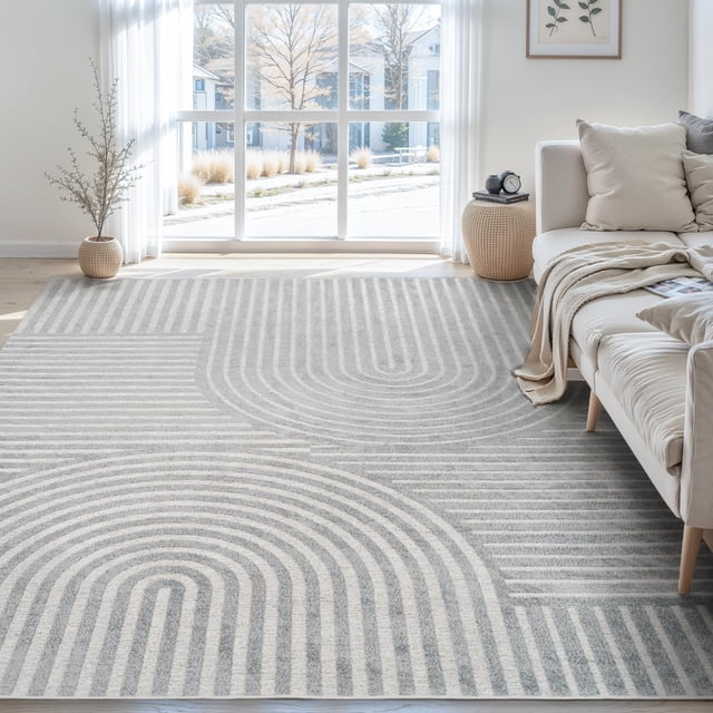 Boho Area Rug 5x7 Machine Washable Rugs for Living Room Non Slip Soft Carpet Geometric Jacquard Textured Carpet for Bedroom Dining Nursery Office Liv