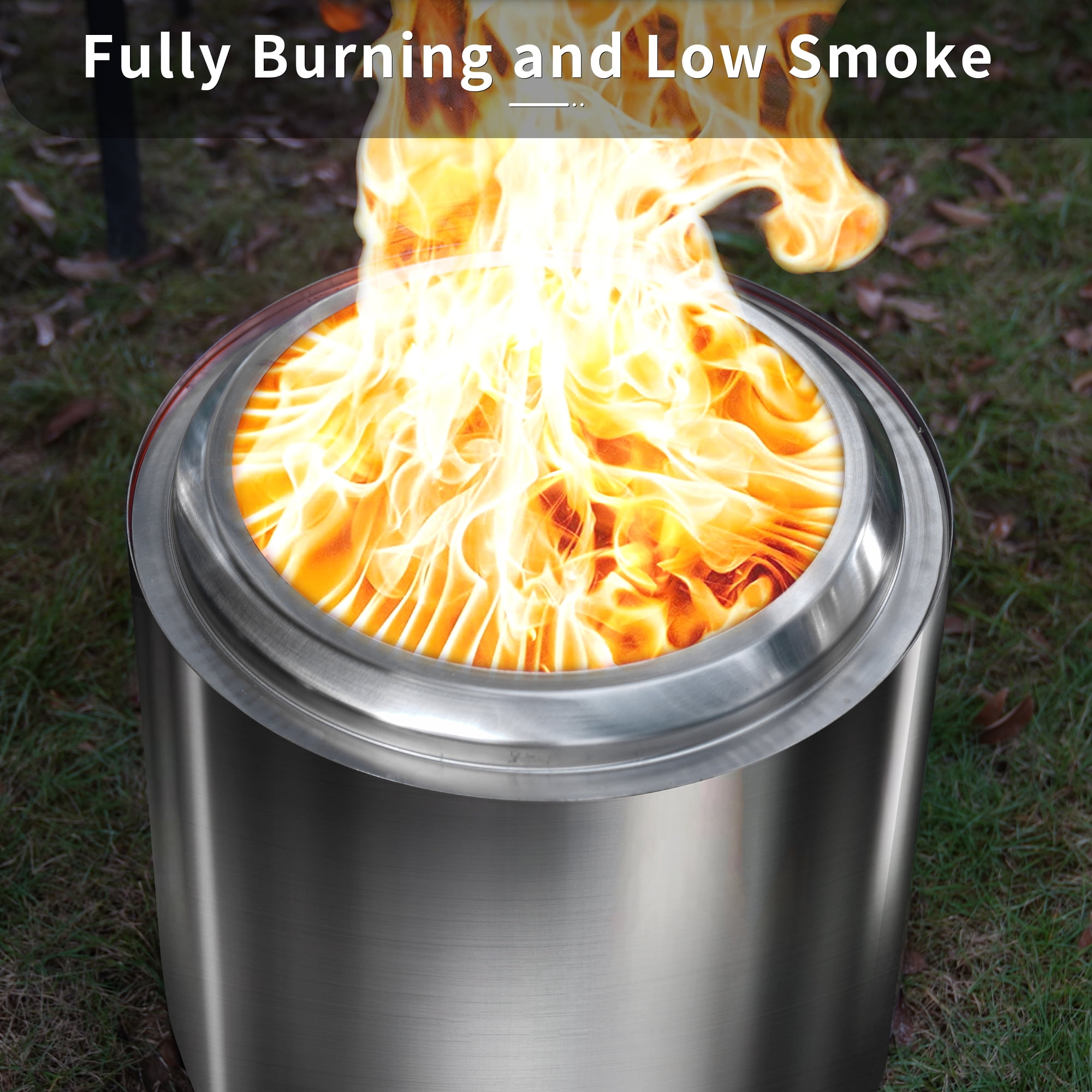 Aimee Lii 19" Stainless Steel Smokeless Fire Pit, Portable Wood Burning Fireplace with Removable Ash Pan, Large Outdoor Firepit for Camping Bonfire, Outdoor Heating, Bonfire, and Picnic