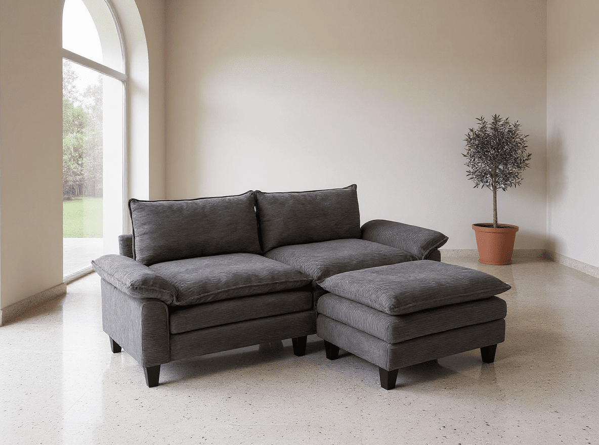 Gewnee Loveseat Sofa with Ottoman for Living Room, Modern Chenille Comfy Sectional Sofa Cloud Couch, 2-Seat