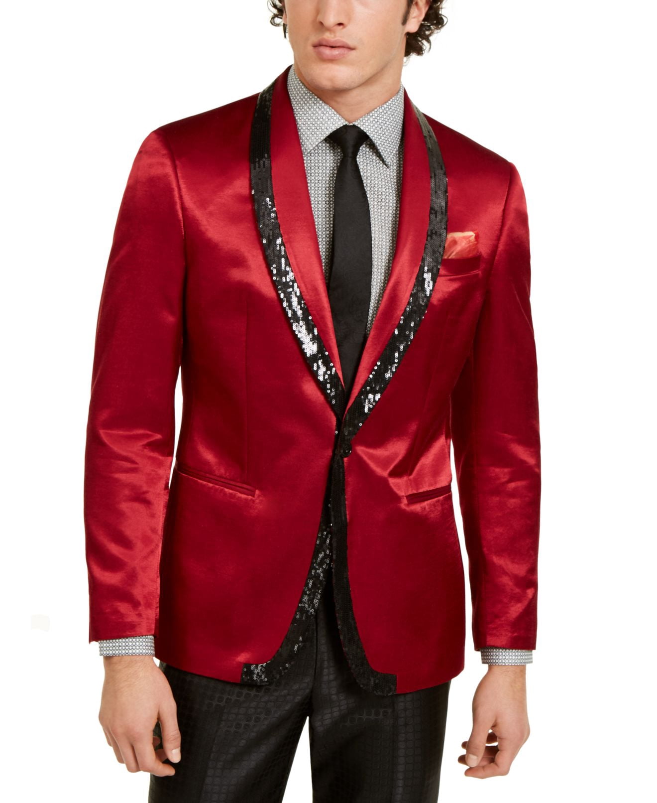 Mens Blazer Black Sequins Trim Evening 