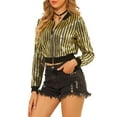 thumbnail image 4 of INSPIRE CHIC Women's  Metallic Long Sleeve Stand Collar Zipper Cropped Bomber Jacket XS Gold, 4 of 7