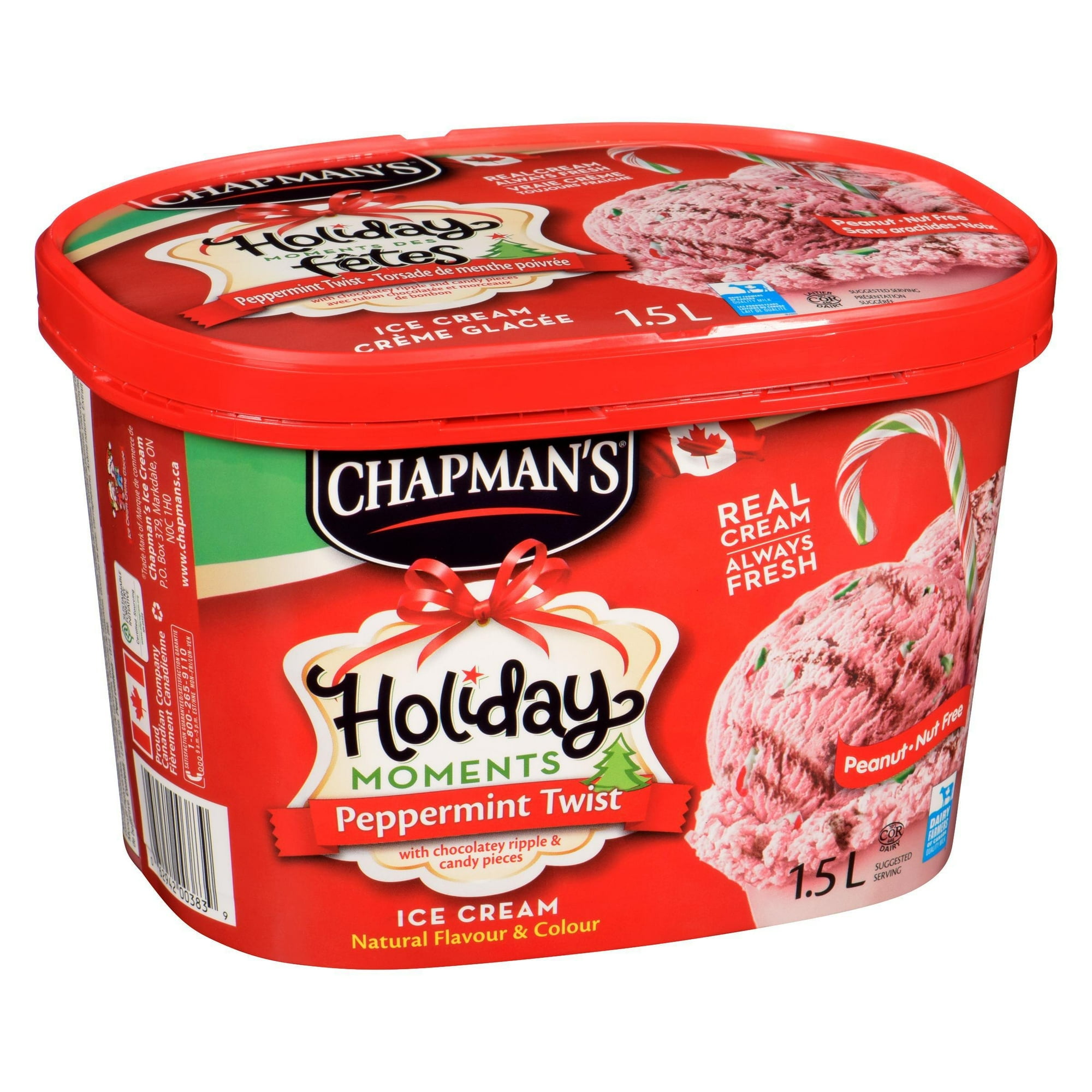 Chapman's Holiday Moments Peppermint Twist Ice Cream in a Tub, 1.5L