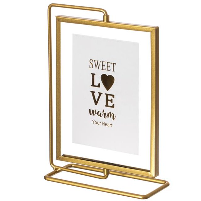 Fabulaxe QI004496.GD.S Gold Modern Metal Floating Tabletop Photo Frame with Glass Cover and Free Spinning Stand, 4 x 6