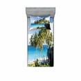 thumbnail image 2 of Travel Bedding Set with Sheet & Covers, Caribbean Island Overlook with Palm Tree and Ocean Exotic Travel Destination Print, Printed Bedroom Decor 2 Shams, 4 Sizes, Cream Blue, by Ambesonne, 2 of 3