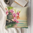 thumbnail image 3 of YINGXI  Spa Themed Throw Pillow Cushion Cover, Orchid Flowers Pebble Stones and Exotic Branches on The Water Image, Decorative Square Accent Pillow Case, Fern Green and Fuchsia 12x12in, 3 of 5
