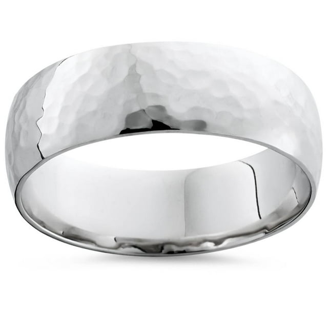 Bague de Mariage Polie Martelée 7mm Or Blanc 10K