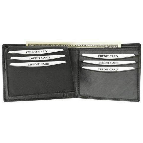 New Genuine Leather Mens Bifold Wallet with Fixed Flip up ID Window with Logo 600053-BK-LOGO
