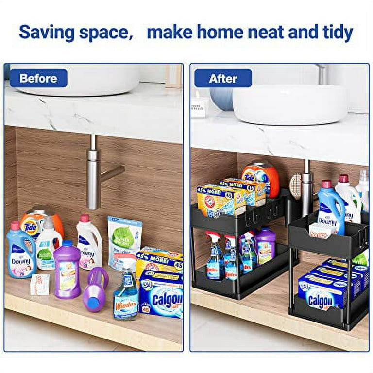 Puricon 2 Pack Under Sink Organizers and Storage Pull Out Sliding Drawer, 2 Tier Multi-Purpose Kitchen Under The Sink Organizer Under Bathroom Sink
