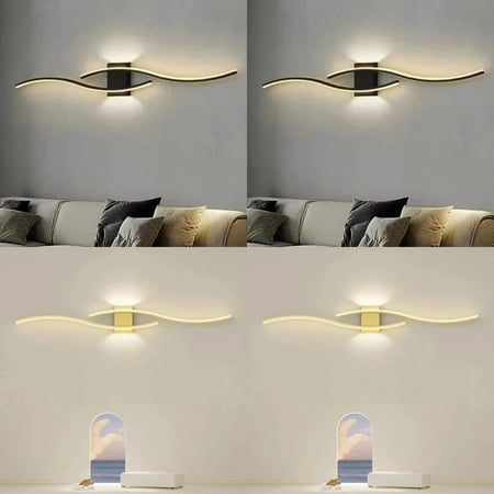 

DFDIEJZ Warm and Modern Black and Gold Aluminium LED Strip Wall Sconce Lamp with Soft and Inviting Warm White Light Perfect for Bedroom Living Room and Bedside Tables creating a cozy