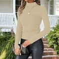 thumbnail image 2 of YOIAVAIOY Women's Mock Neck T Shirt Long Sleeve Textured Turtleneck Tops Knit Ribbed Shirts Soft Thermal Casual Undershirts Khaki M, 2 of 10