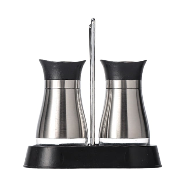 Spice and Seasonings Set 2-Piece Refillable Glass Pepper Shaker with Stainless Steel Lids and Mounting Bracket for Kitchen Table or Camping