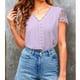thumbnail image 2 of Blusa casual morada para mujer con mangas cortas y detalle calado, talla XL, escote en V, encaje y crochet, 2 of 5