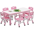 thumbnail image 1 of Adjustable-height niños' mesa y 6 sillas set: 472 x 23.6 pulgadas rectangular superficie grafiti, detachable almacenamiento box, bpa-free, non-slip, rosa ages 2 - 10 (playroom, classroom, home), 1 of 8