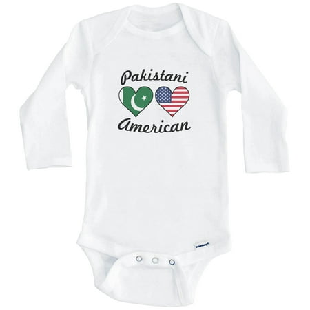 

Pakistani American Flag Hearts Pakistan One Piece Baby Bodysuit (Long Sleeve) 0-3 Months White