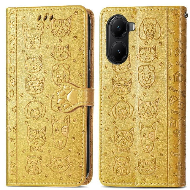 Funda Cartera FOXDOCK para Xiaomi Poco X7 Pro , Flip PU con Relieve de Gatos y Perros, Tarjetero y Soporte