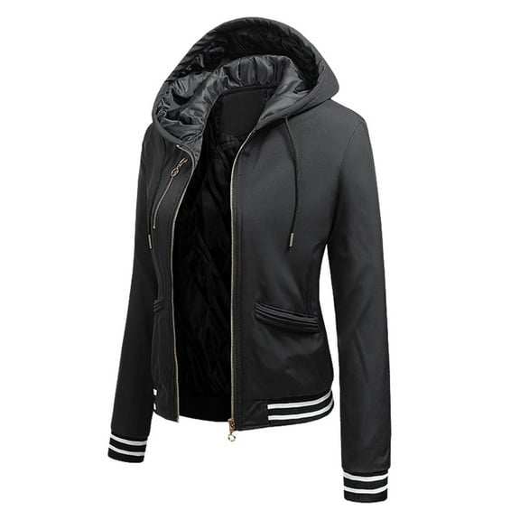 YOUSNH Womens Lightweight Casual Jacket Baseball Jacket Zipper Hooded Jacket Winter Jackets for Women Black L