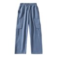 thumbnail image 7 of Lenpel Girls' Cargo Pants Elastic High Waisted Wide Leg Casual Joggers Baggy Streetwear Trousers with Pockets 8-12 Years, 7 of 7
