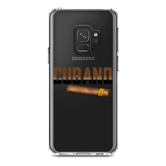 DistinctInk Clear Shockproof Hybrid Case for Samsung Galaxy S9 (5.8" Screen) - TPU Bumper Acrylic Back Tempered Glass Screen Protector - Cubano. Cigars