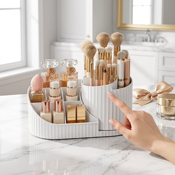 Yangxin Rotating Makeup Organizer, Vanity Organizer for Lipstick Brushes, Bathroom Countertop Dressing Table Organizer, Beauty Cosmetic Case Holder